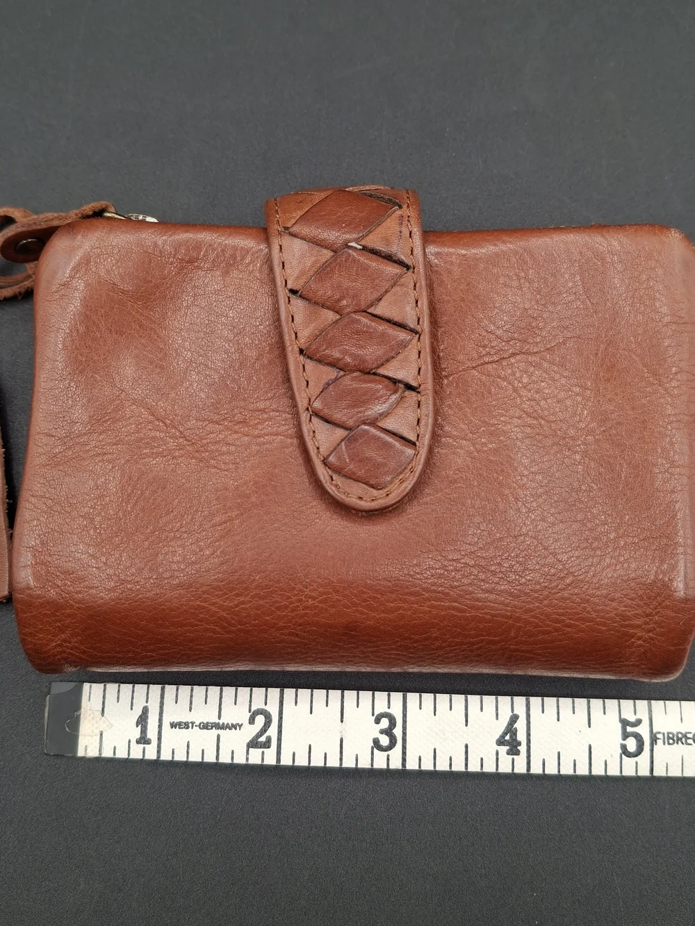Women's Brown Leather Wristlet Wallet - Classic Braided Detail